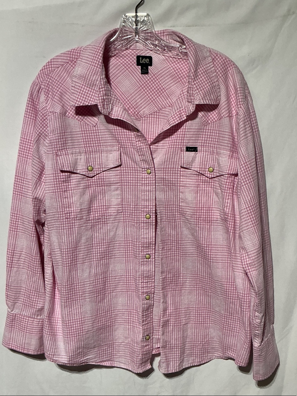 Lee Women's Pink Plaid Snap Western Shirt Sz XL